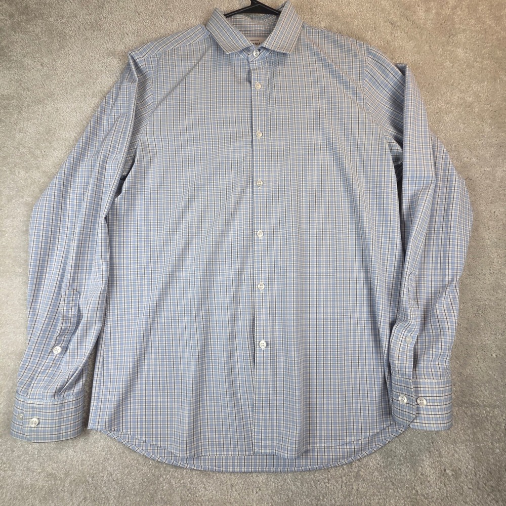 Mizzen+Main Leeward Collection Shirt Mens XL Trim Fit Blue Plaid Performance